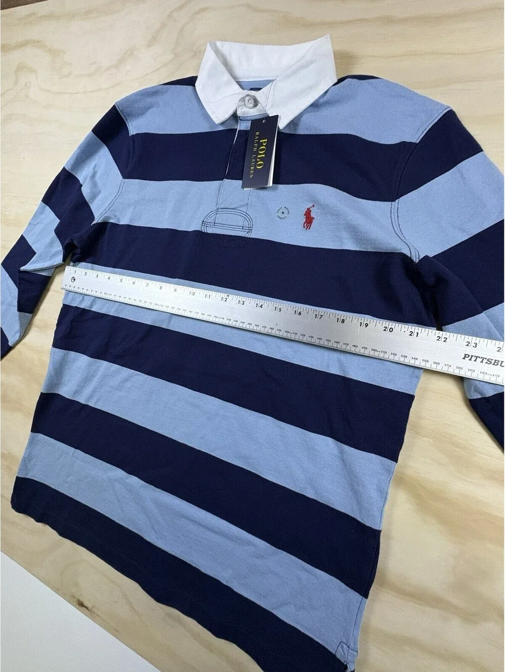 NWT Polo Ralph Lauren Rugby Shirt Men’s Medium Blue Stripe Classic Long Sleeve